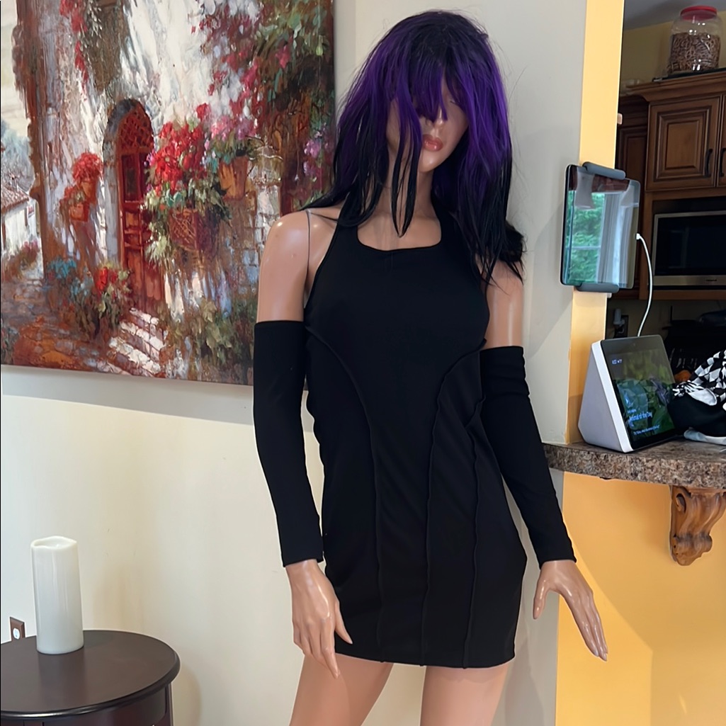 Goth Gothic Black Halter Bodycon Mini S Dress Nwt Come W Gloves